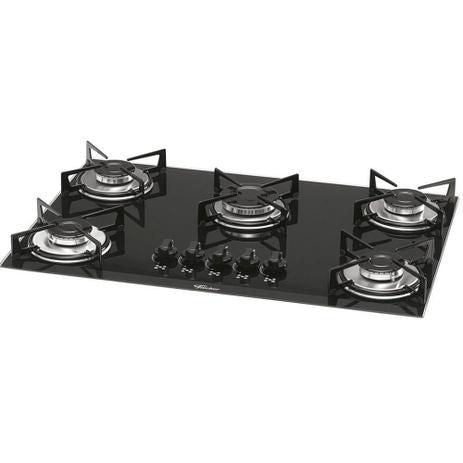 Cooktop à Gás Fischer Vidro Temperado 1642 -6985 5 Bocas Bivolt Preto - Gaamerr maniia 