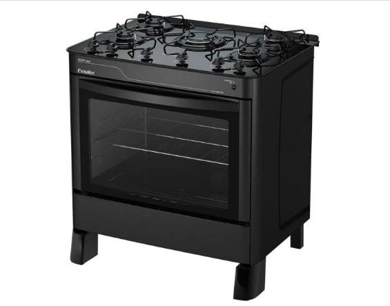 Fogão De Piso Esmaltec 5 Bocas Agata Glass Preto Bivolt - ofertasbacanassss