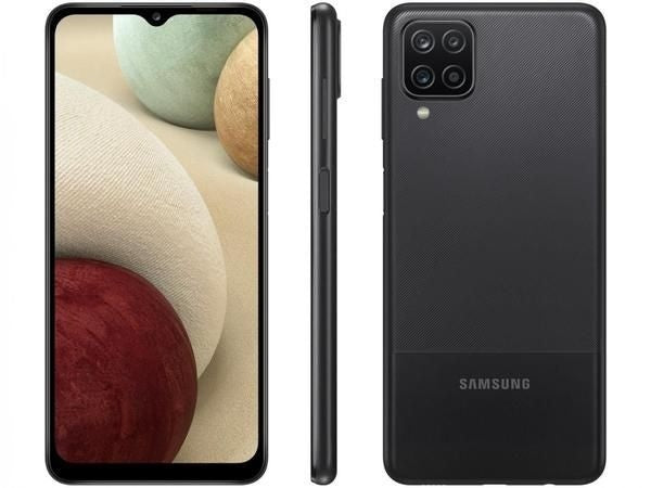 Smartphone Samsung Galaxy A12 64GB 4G Wi-Fi Tela 6.5'' Dual Chip 4GB RAM Câmera Quádrupla + Selfie 8MP - Preto - ofertasbacanassss